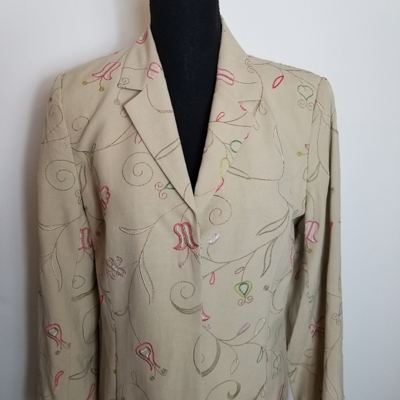 Vintage Prominence Embroidered Silk Linen Blend Long Duster Jacket NWT - Picture 2 of 11